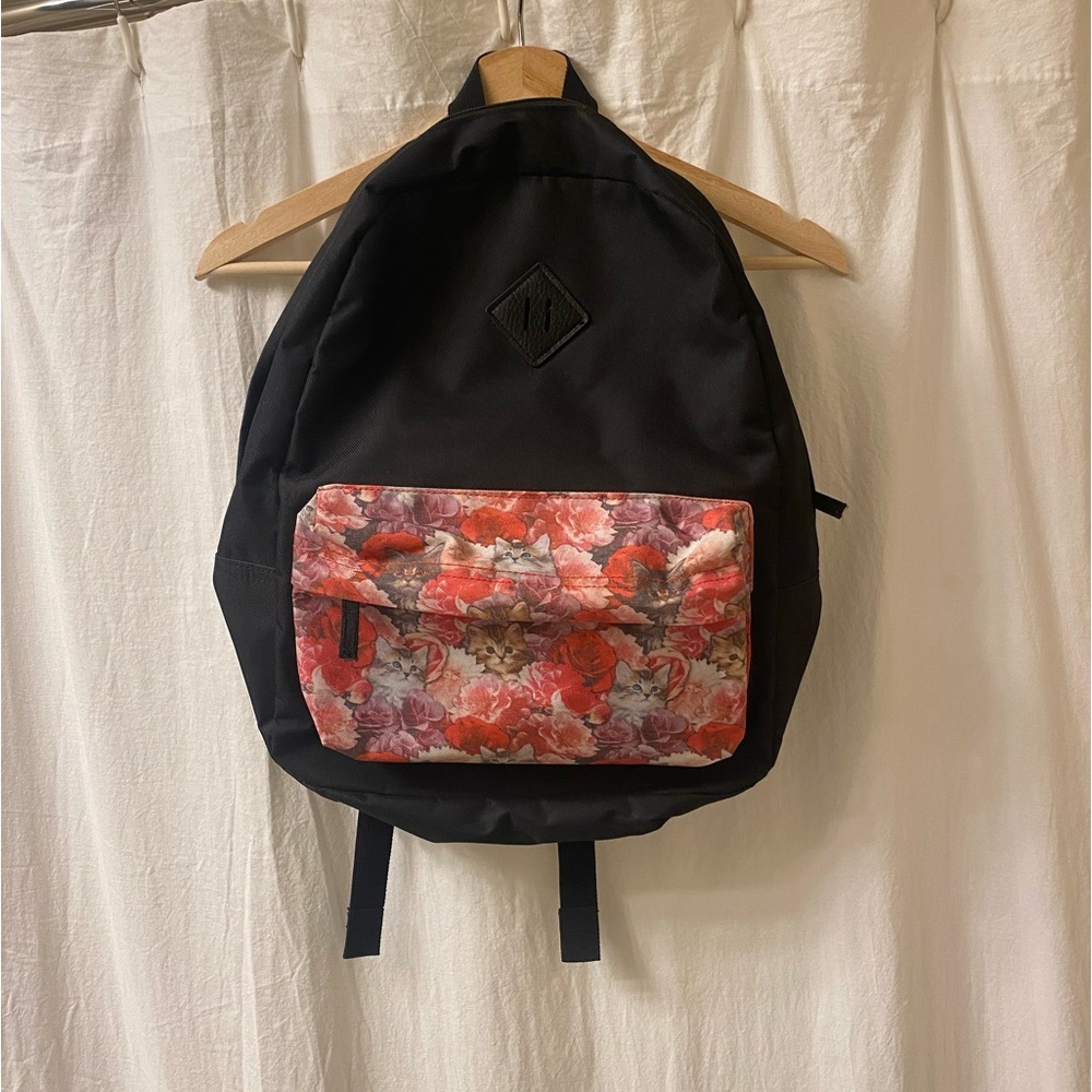 Black Zumiez A.Lab floral cat print Backpack.